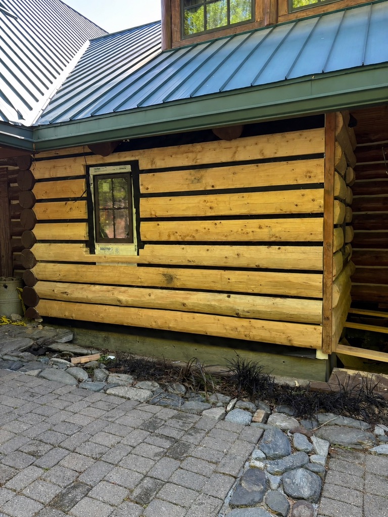 Log replacement and structural repair on a log home